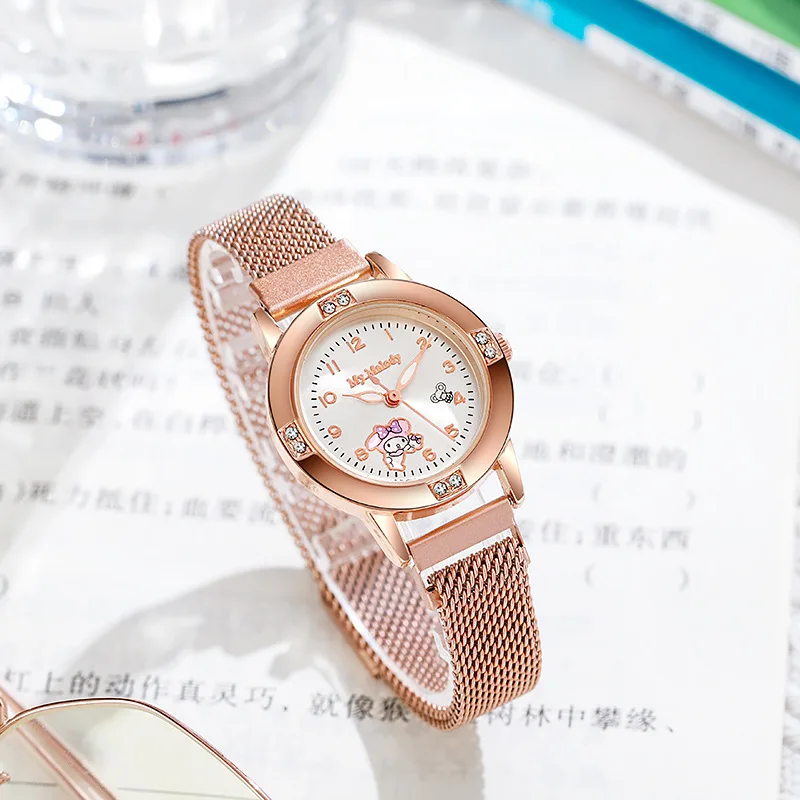 الكرتون الماس غرزة الساعات الفتيات النساء Kawaii مرحبا كيتي الأطفال مشاهدة السيدات الذهب والفضة معدن مجوهرات ساعة مغناطيسية