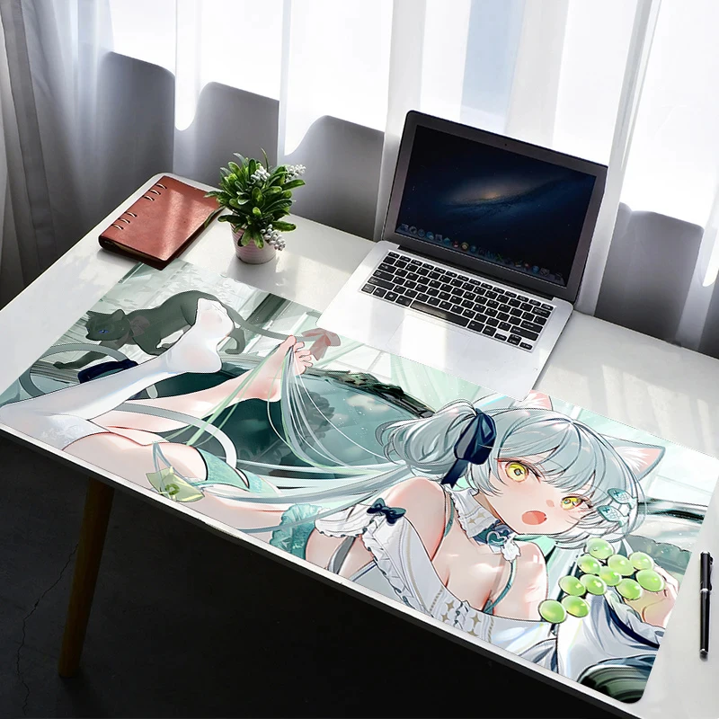 Mouse Pad Laptop Non Slip Extended Desktop Mouse Mat PC Rubber HD Keyboard Pad Cat Ears Anime Girl Gaming Accessories Mousepad