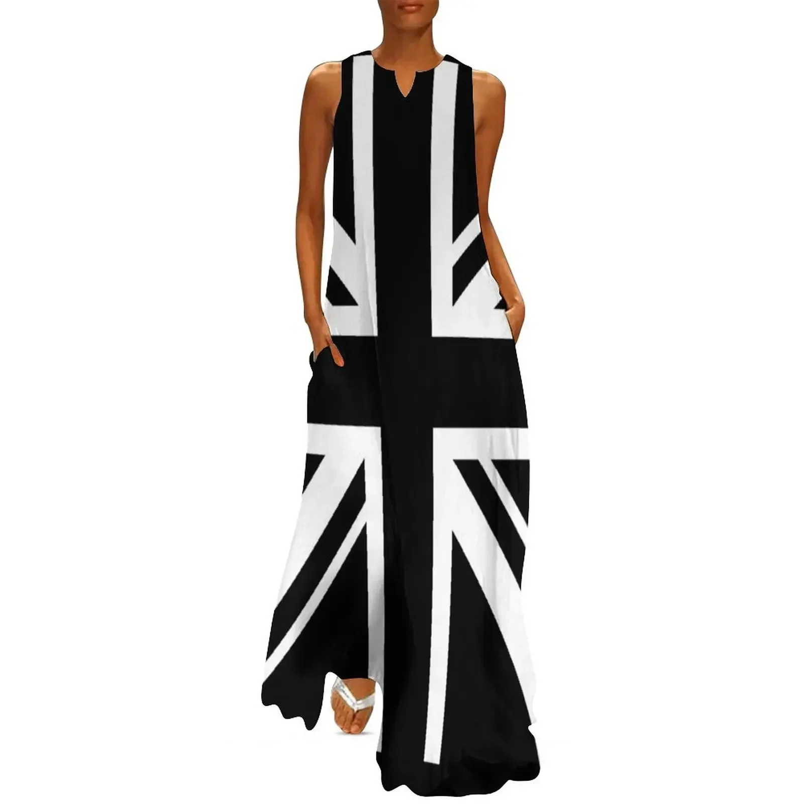 

UNION JACK BLK/WHT Long Dress summer dress korean women evening dress women Party dresses elegant