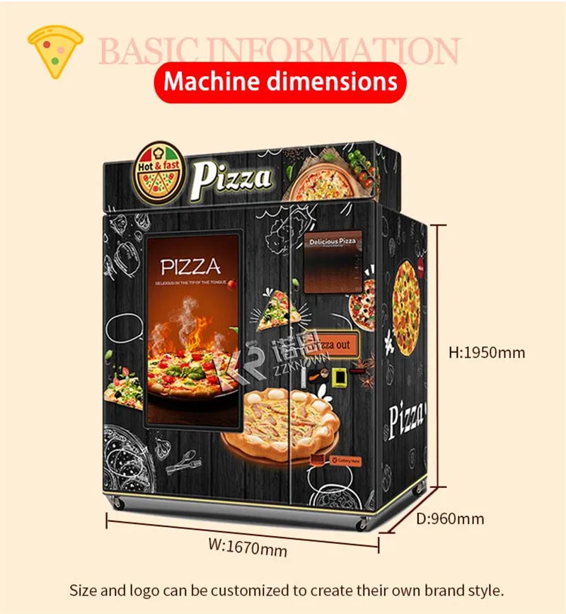 55Inch Touch Screen Cooking Robot Hot Food Box Pizza Vending Machine Fully Automatic Pizza Making Machine With Infrared Oven