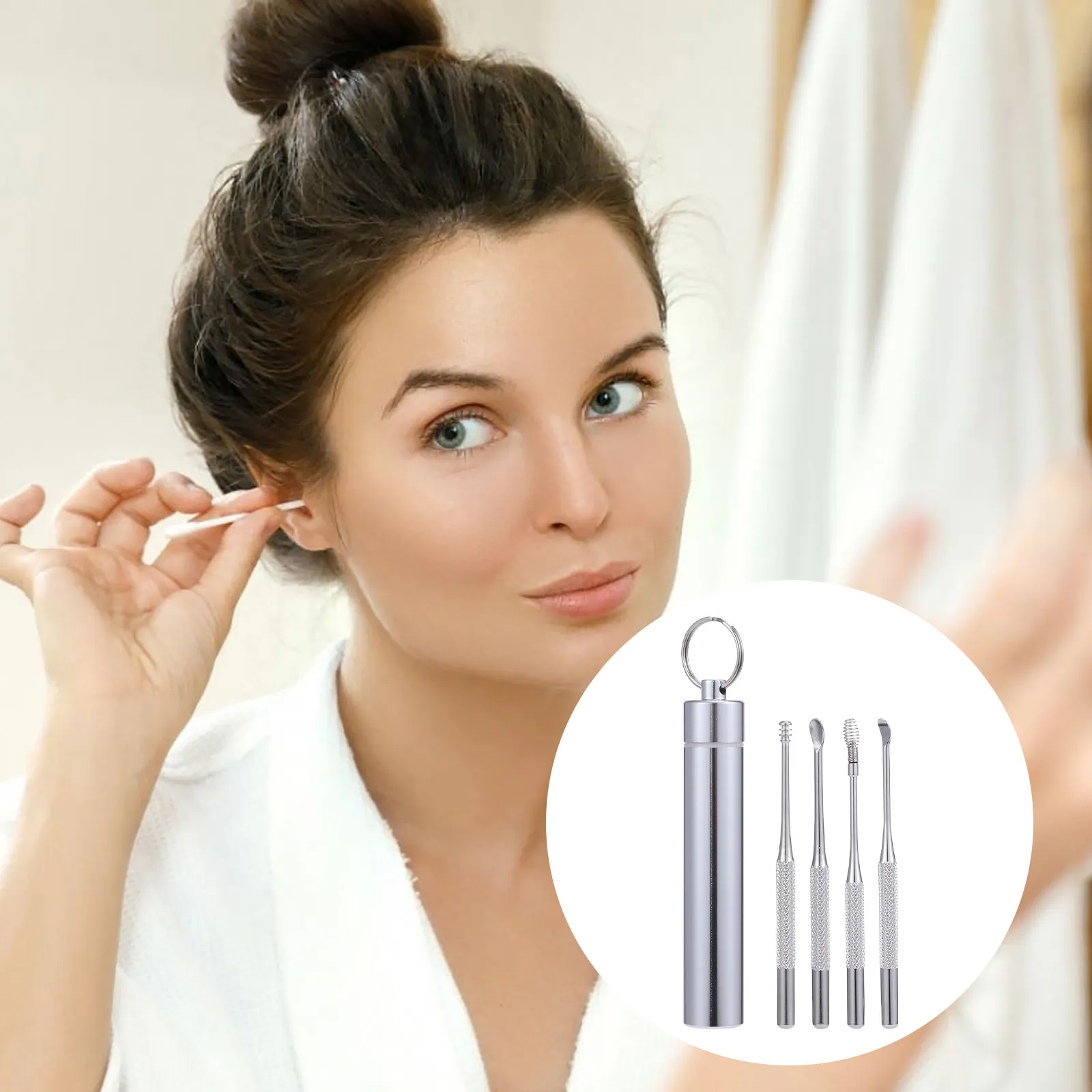

1Set Ear Pick Kit Stainless Steel Curette Set 4 Styles Ergonomic Handle for Effective Ear Wax Removal and Fast Cleaning