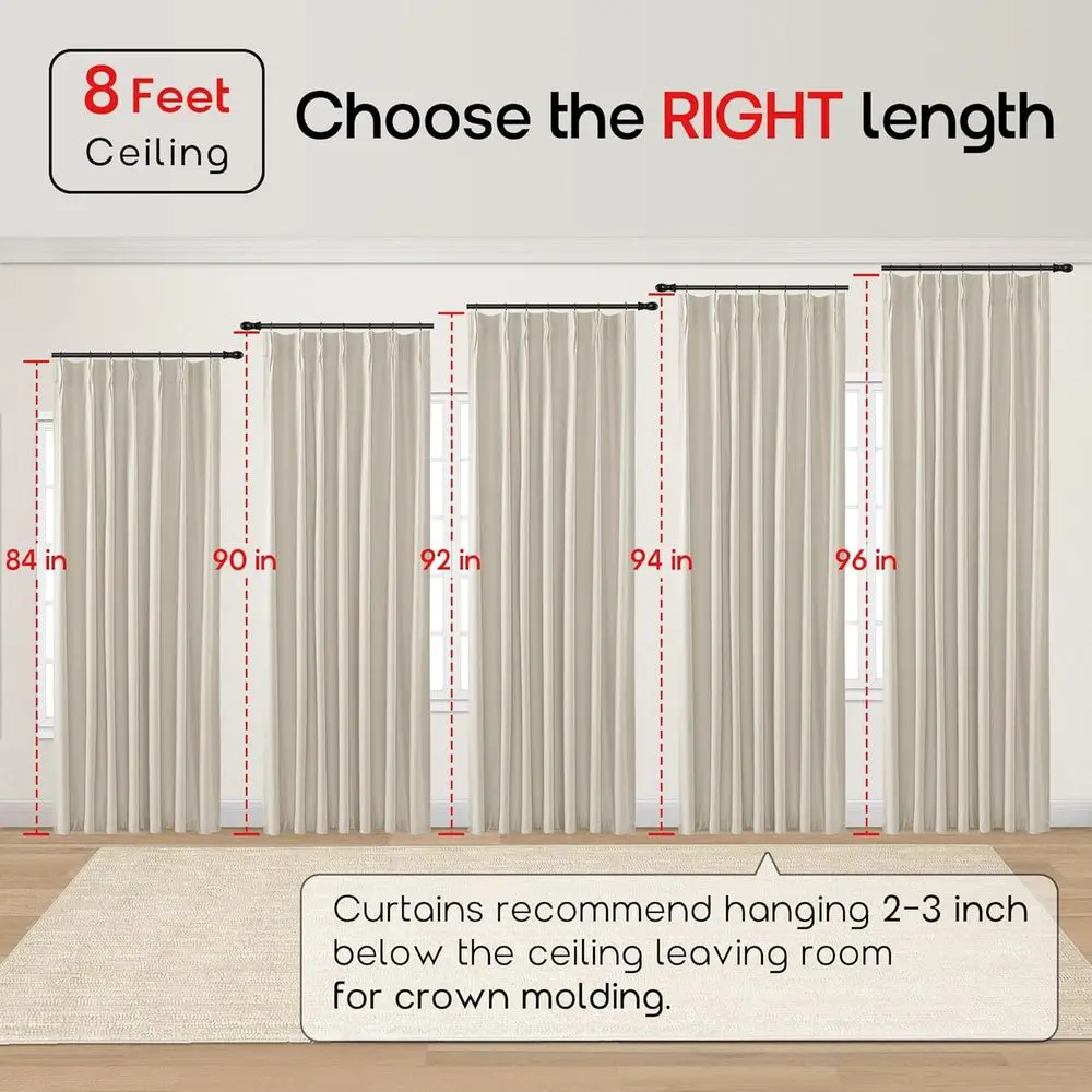 Cortinas plissadas de linho isoladas, bege claro, 40x84 para aquecimento de inverno em salas de estar e quartos