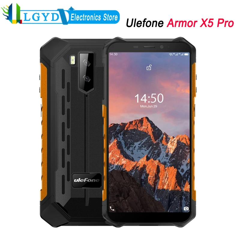 Смартфон Ulefone Armor X5 Pro защищенный, IP68, 4 + 64 ГБ, 5,5 дюйма, Android 11, MTK6762V/WD, 1,8 ГГц, Face ID, 4G, LTE, NFC