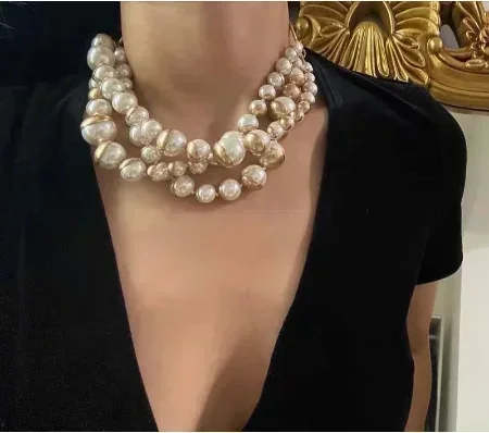 Elegant Multilayer Glass Pearl Choker Necklace