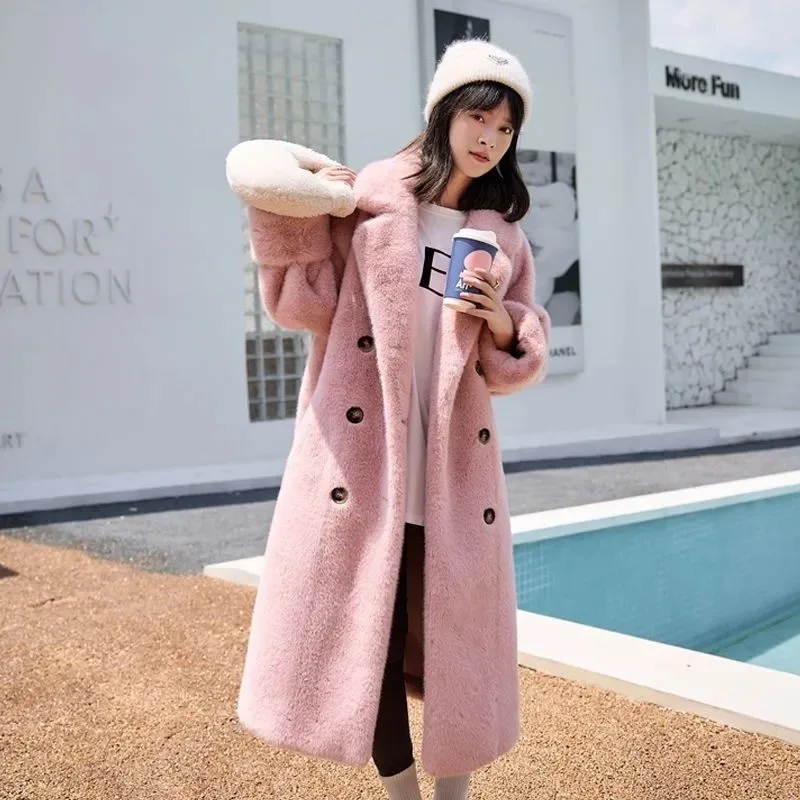 

Korean Style New Imitation Fur Coat Autumn and Winter Imitation Fur Coat Women's Thickened Long Imitation Mink Cashmere Coat Loo