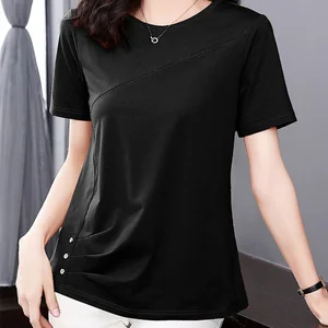 5xl Frauen Sommer Frühling Baumwolle Blusen Lady Mode Lässigkeit Ärmel Die Halsfarbe Feste T-Shirt Blusen Tops Mm2069 10 Hauptverkaufsbluse Malhar - №4