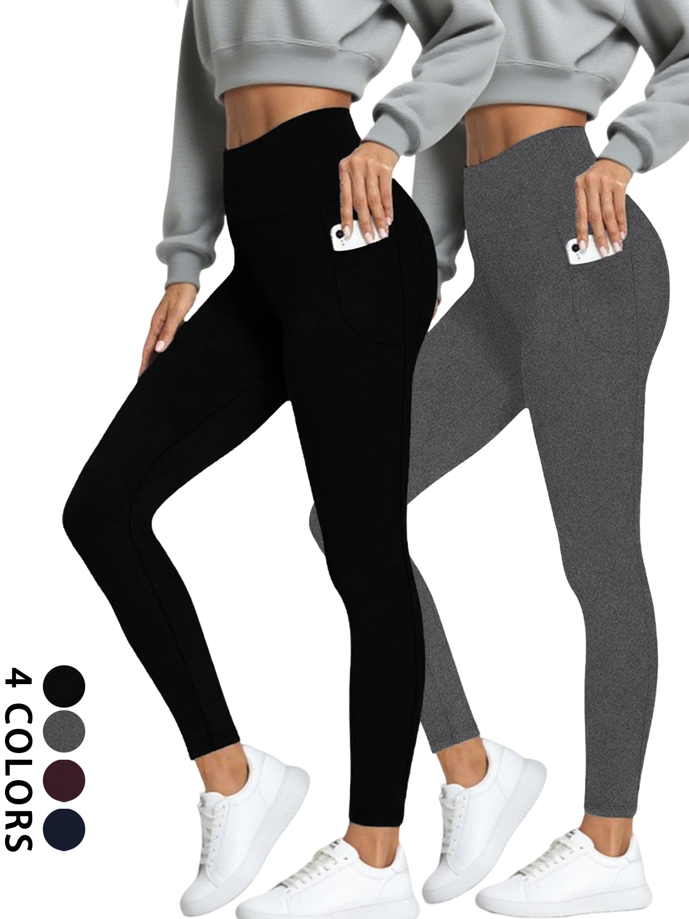 

2 Pack High Waisted Yoga Leggings with Pockets - Women's Super Soft Tummy Control for Workout and Everyday Comfort