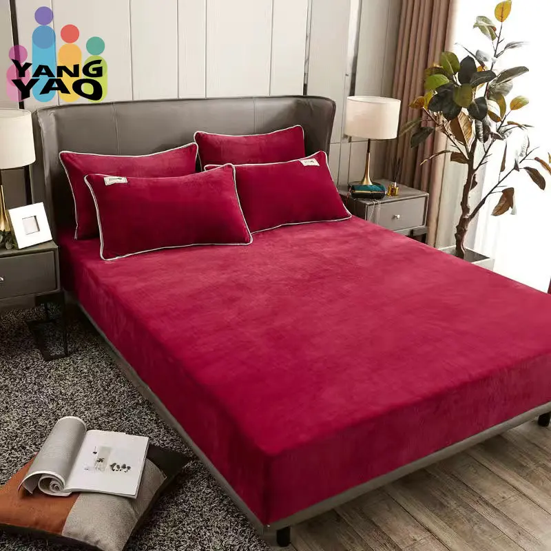 

Milk Cashmere Luxury Fitted Bed Sheets Pillowcase Mattress Cover Winter Solid Color King Queen Size Bedspread Bed Cover