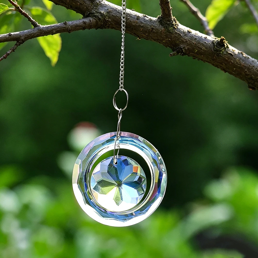 E9 Circle Mandala Crystal Hanging Suncatcher Prism + Chain Hook Rainbow Catcher Shinning Garland Car Pendant Window Garden Decor