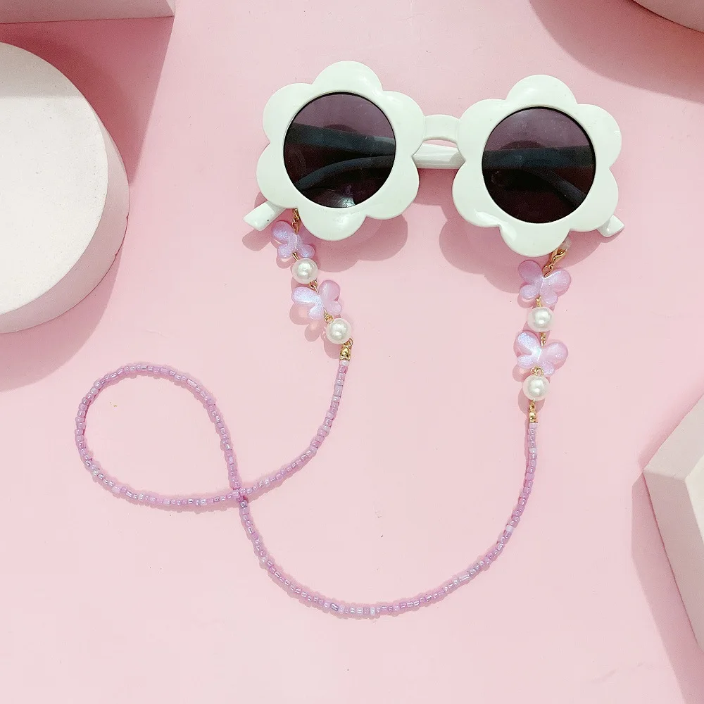 

New Children's Eyewear Chain-Colorful Butterfly & Pearl Bead Design, Short Neck-Strap with Anti-Fall Collar for Cute Fashion