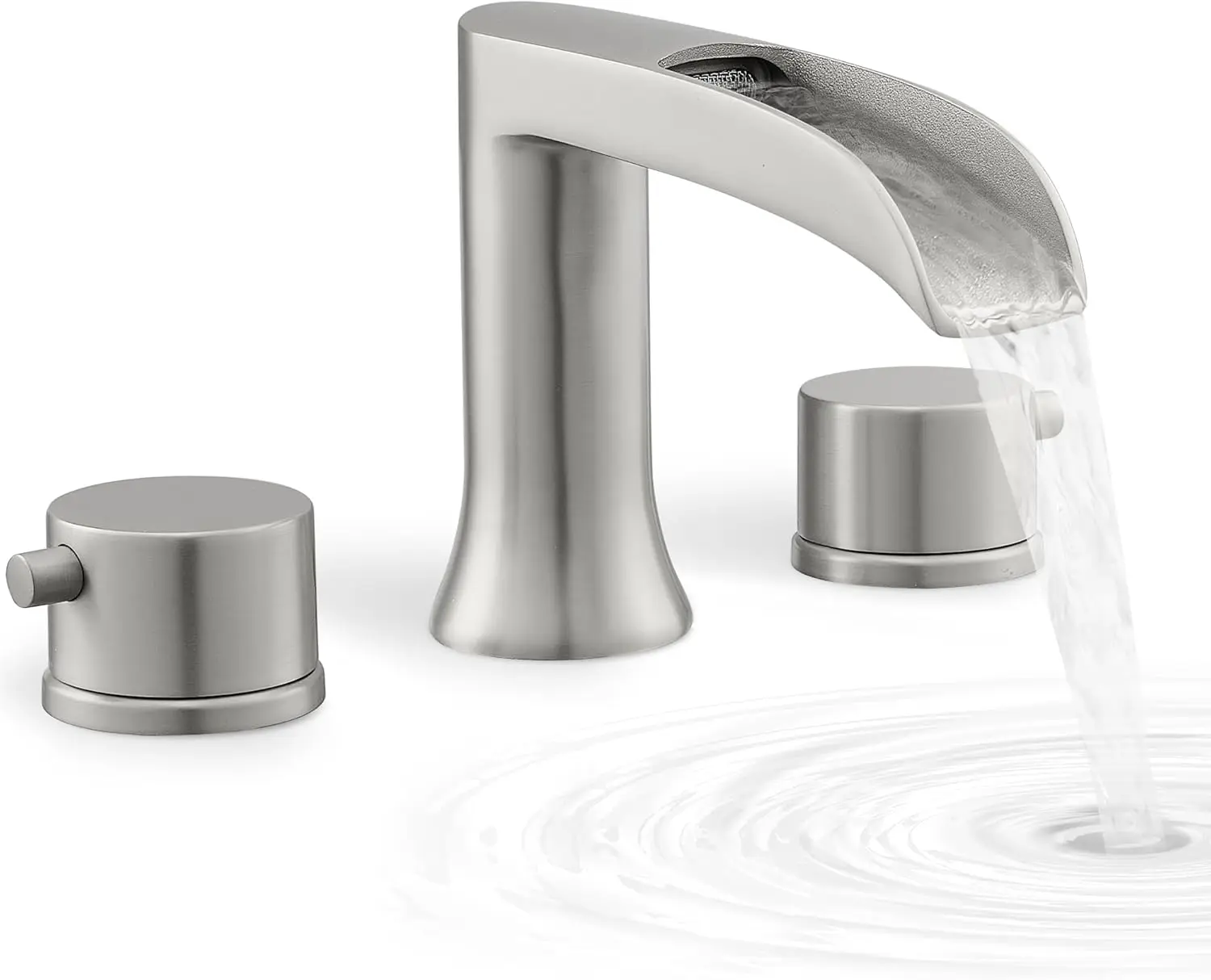 

Латунный смеситель для ванны в римском стиле, матовый никель, с эффектом водопада, высокопроизводительный, на 3 отверстия, с 2 ручками, для установки на бортик ванны