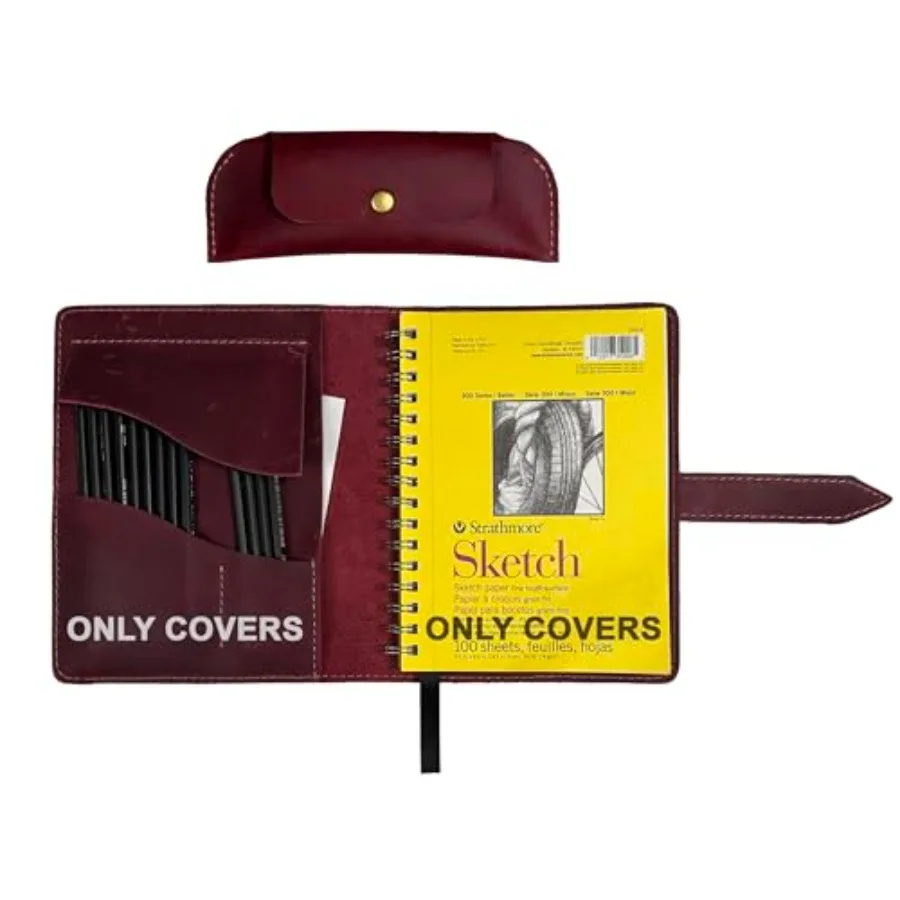 

Leather Sketchbook Cover for 5.5 x 8.5 Sketchbook Art Case for Drawing Book with Pencil Case or Art pens etc, Only Covers Full
