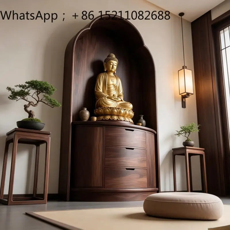 SCY solid wood casket offering table, black walnut standing cabinet offering table, high-end storage Buddha cabinet