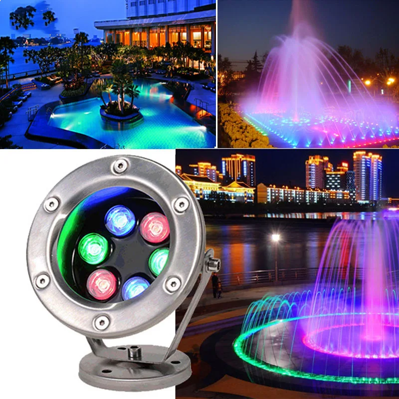 Aço inoxidável RGB LED Underwater Light, Lâmpada de piscina impermeável, Parque, Jardim, Fish Pond, Fountain Lights