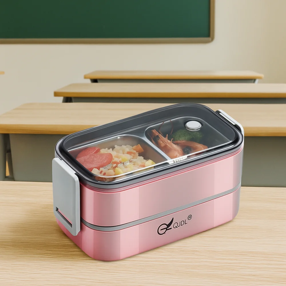 304 Stainless Steel 2 Layer Lunch Box Microwavable Leak-Proof Food Container Compartments Food Storage Box School