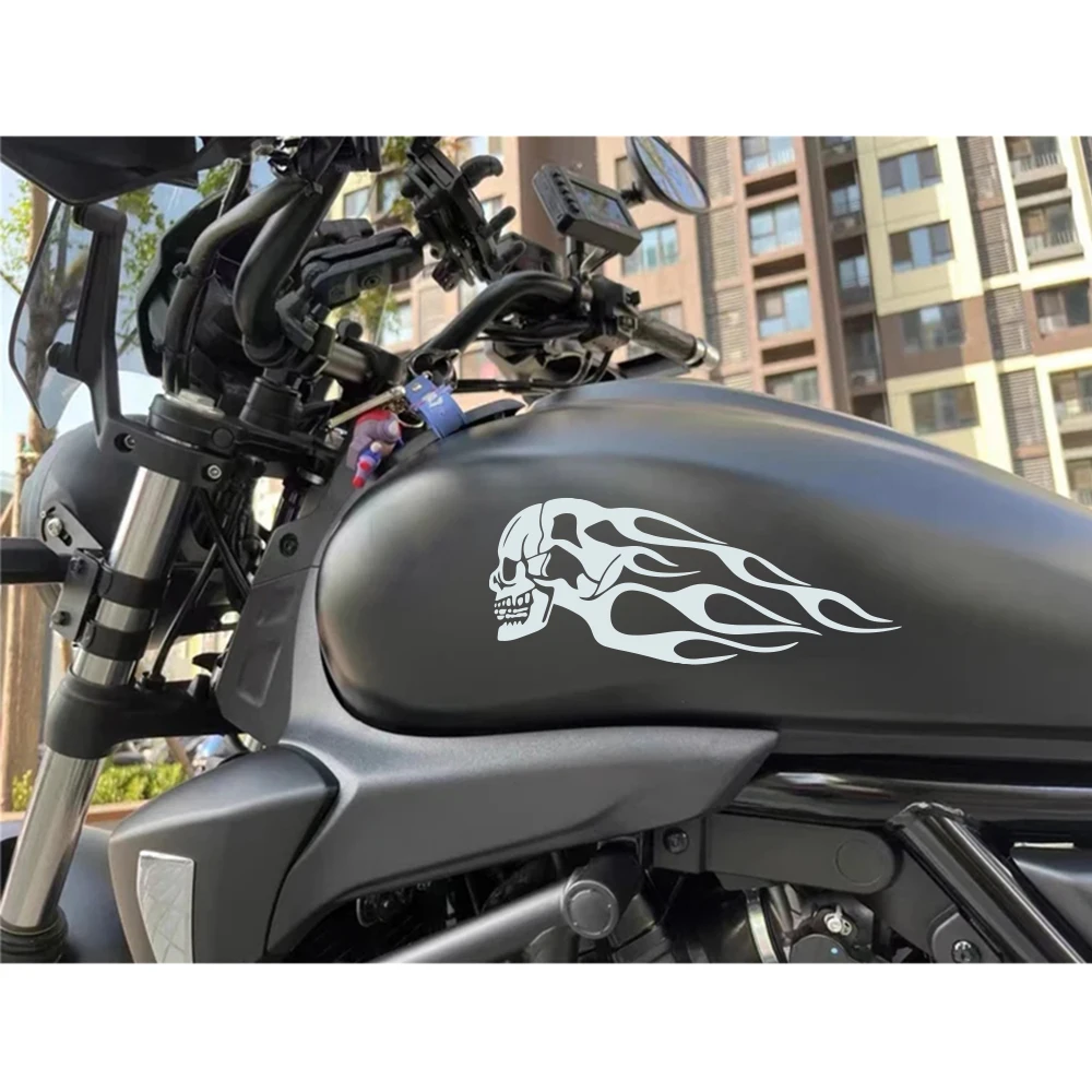 2pcs Skull Flame Vinyl Stickers For Motorcycle General Fuel Tank Flame Sticker Modification Skull Totem Motor Decal