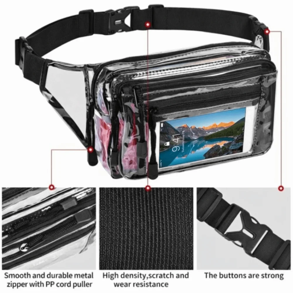 Casual PVC Transparent Waist Bag Clear Multi layer Sports Fanny Pack Single Shoulder Waterproof Chest Bag Women