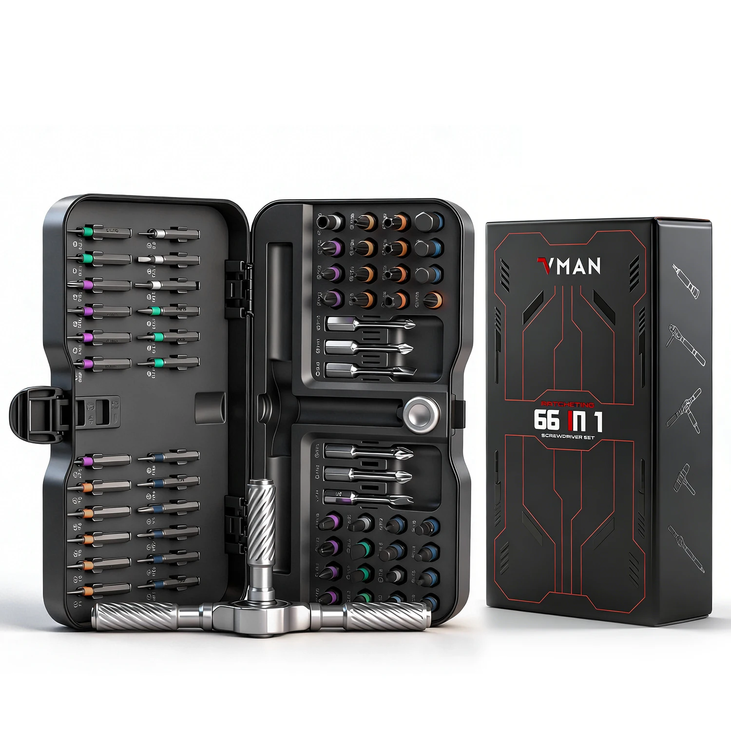 VMAN 66in1 Multifunction Ratchet Screwdriver Set Multi Magnetic Bits Mini Repair Tool Kit Household Tool For PC & Desk Etc.