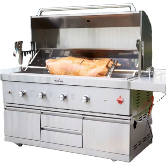 Portable Outdoor Commercial BBQ Grill Stove Steel Metal Gas BBQ Grill Side Burner Toaster Ovens Folding Design Electronic