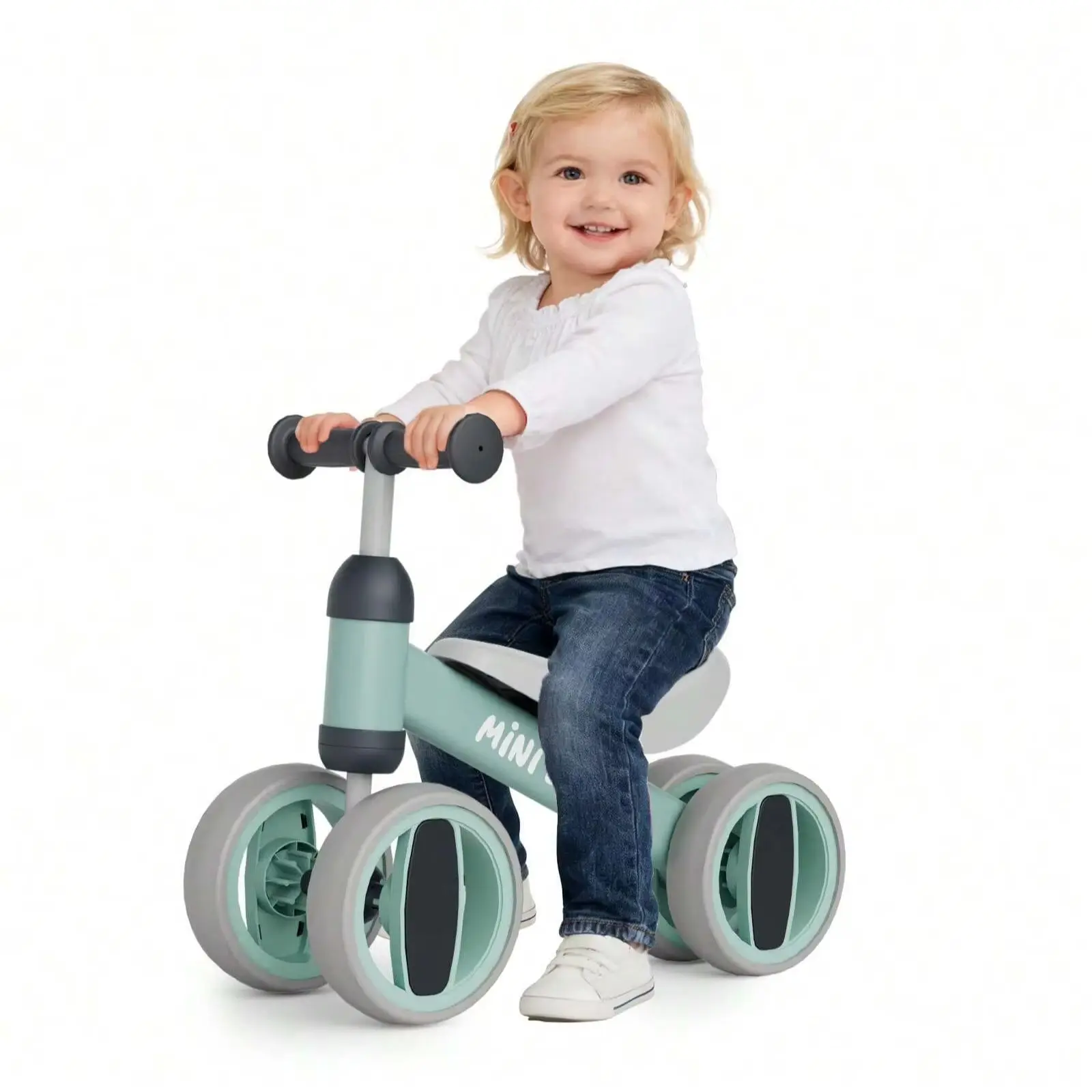 

Toddler Balance Bike 10-24 Months | 4-Wheel No-Pedal Ride On Toy with 135° Steering,Anti-Rollover, Lightweight 3.3lbs, Silent Wheels for Baby Boys Girls