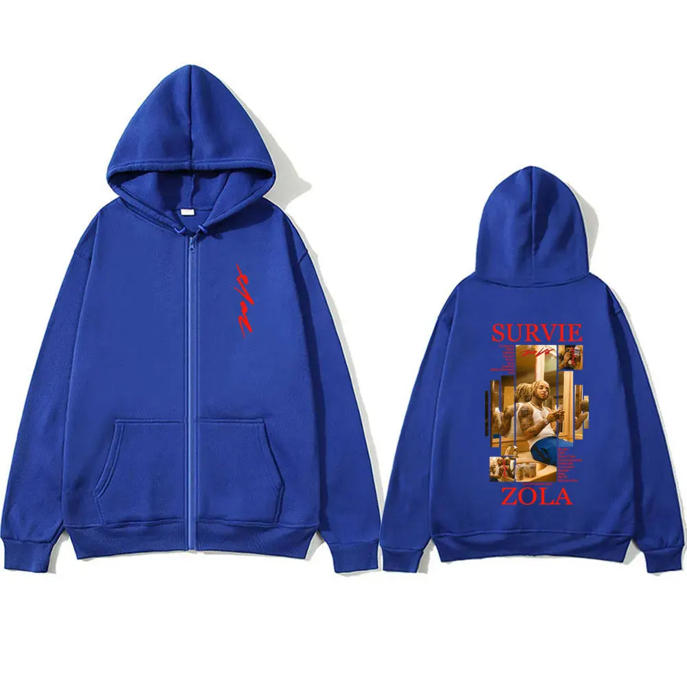 Rapper Zola Survie Graphic Zipper Hoodie Male Casual Zip Up Hoodies Men Women Hip Hop Fashion Pop Music Oversized Jacket Coat