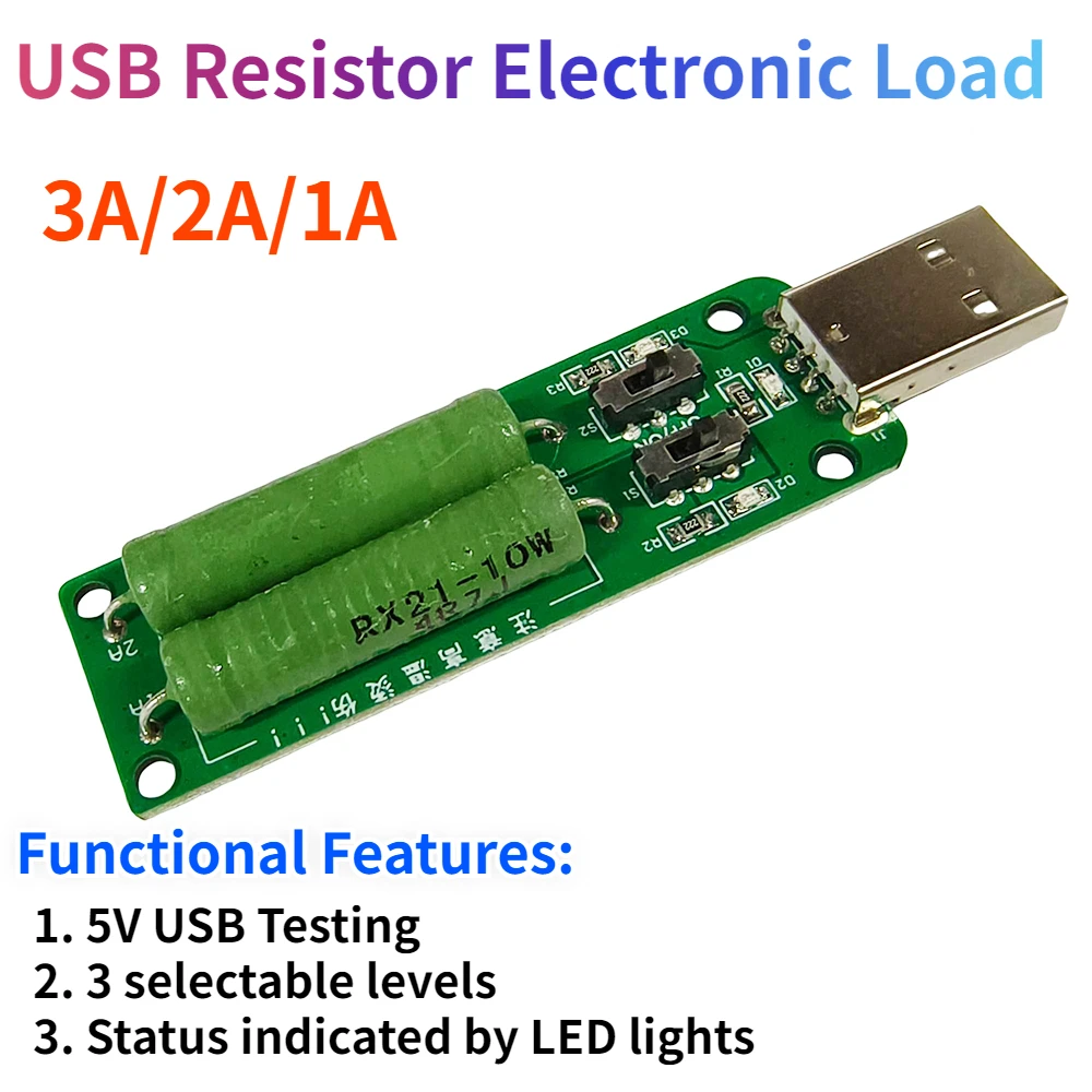 1 szt. Rezystor USB obciążenie elektroniczne z przełącznikiem regulowany 3 prąd-3A 2A 1A 5V moduł testera rezystancji