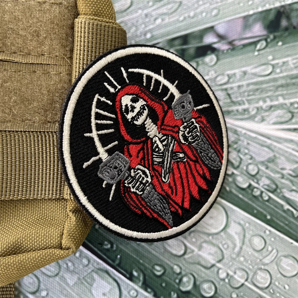 Skeleton Prepare To Shoot with A Gun Morale Badge Patch Embroidery Patches Tactical Backpack Hook and Loop Stickers