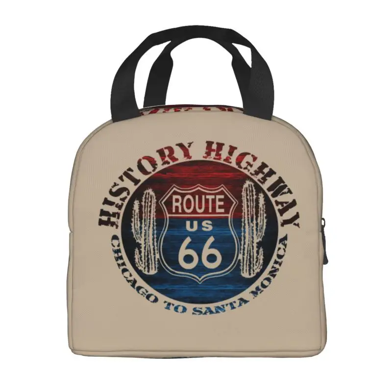 Custom Route 66 America Road Vintage Trip Lunch Bag Women Thermal Cooler Insulated Lunch Box for Kids School Children