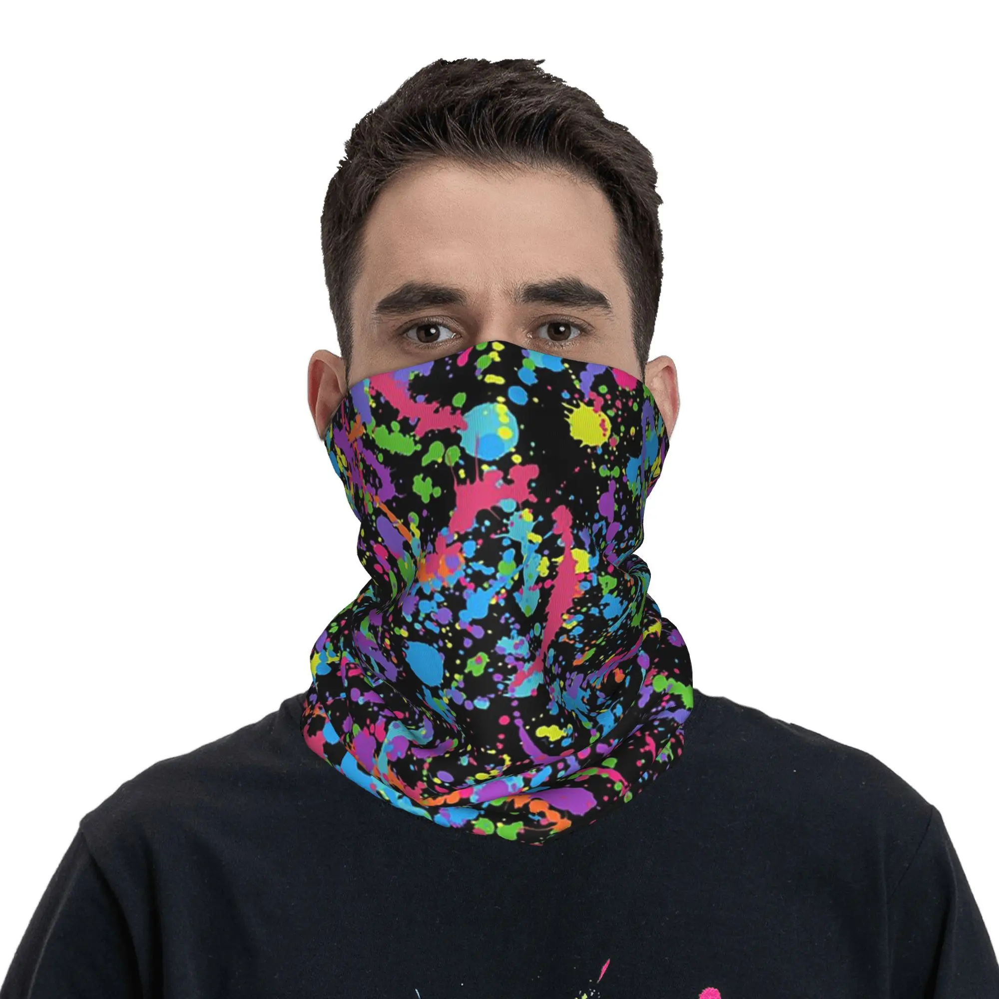 

Multicolor paint splash pattern Bandana Neck Gaiter Printed Wrap Scarf Headwear Outdoor Sports Unisex Adult Windproof