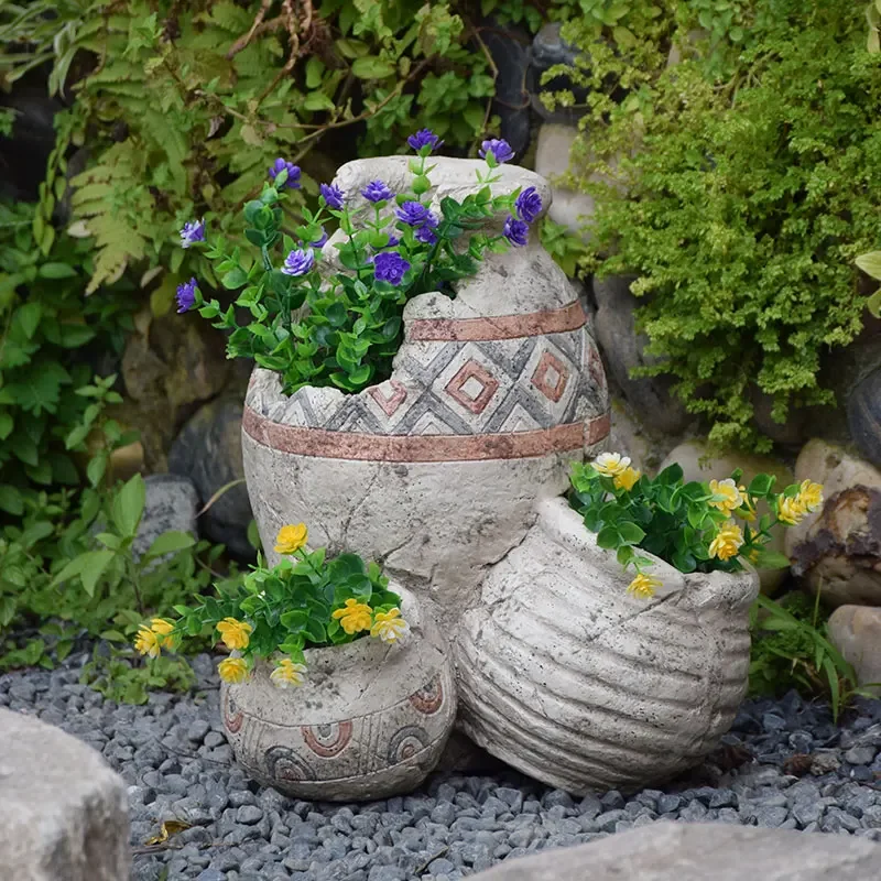Retro Nostalgic Flower Pot Garden and Courtyard Decoration Bonsai Succulent Flower Tub for Landscape Decoration Ornaments