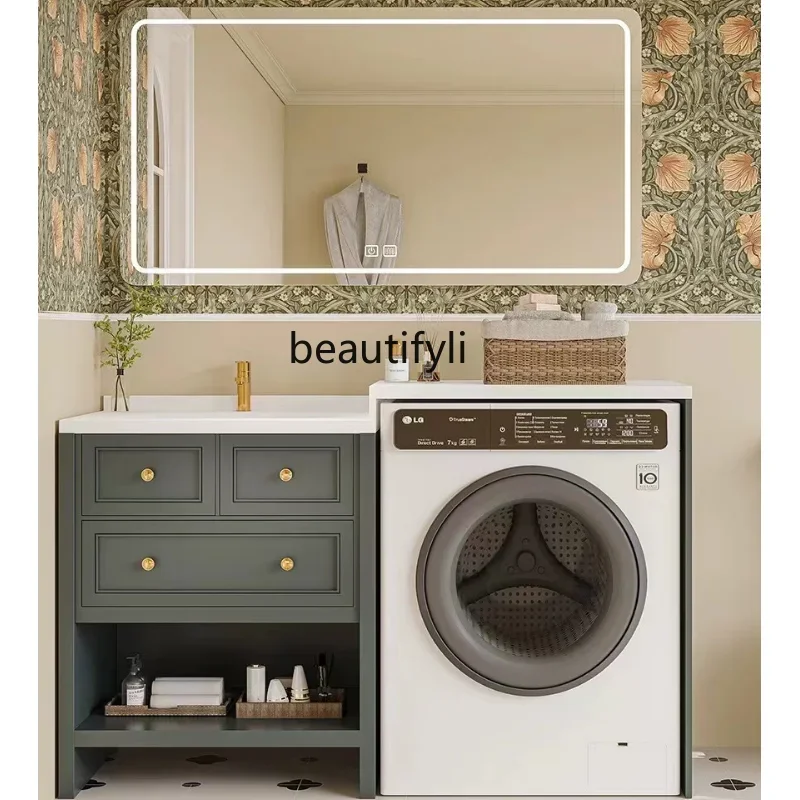 

YH French Retro Washing Machine All-in-One Cabinet Flip Bathroom Cabinet Combination Wash Inter-Platform Basin