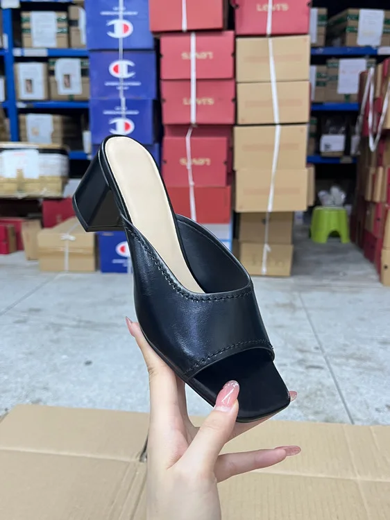 

Модные однотонные сандалии-слиперы с квадратным носком на тонком каблуке для женщин, повседневные, удобные, с ультра-кожаной внутренней отделкой