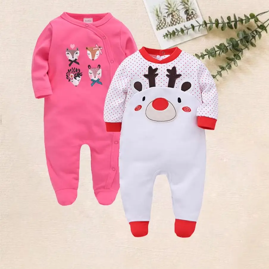 Baby Footed Christmas Romper 2Pcs Set Newborn Long Sleeve  Animal Jumpsuit Infant Cotton Footies Onesie Baby Girl  Outfit