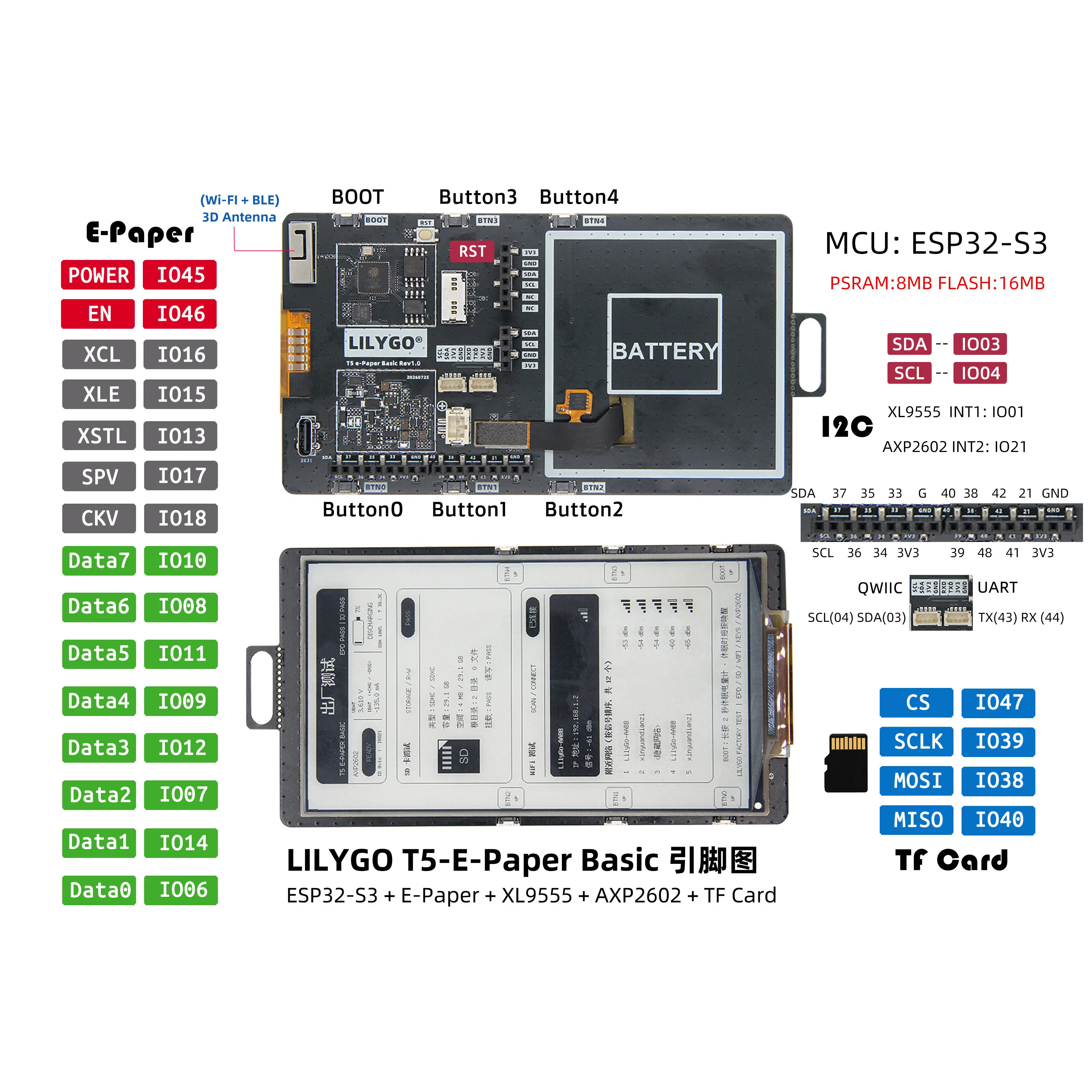 LILYGO T5 E-Paper Basic ESP32 S3 4.7 Inch E Ink Display WiFi Bluetooth TF Card Slot Development Board