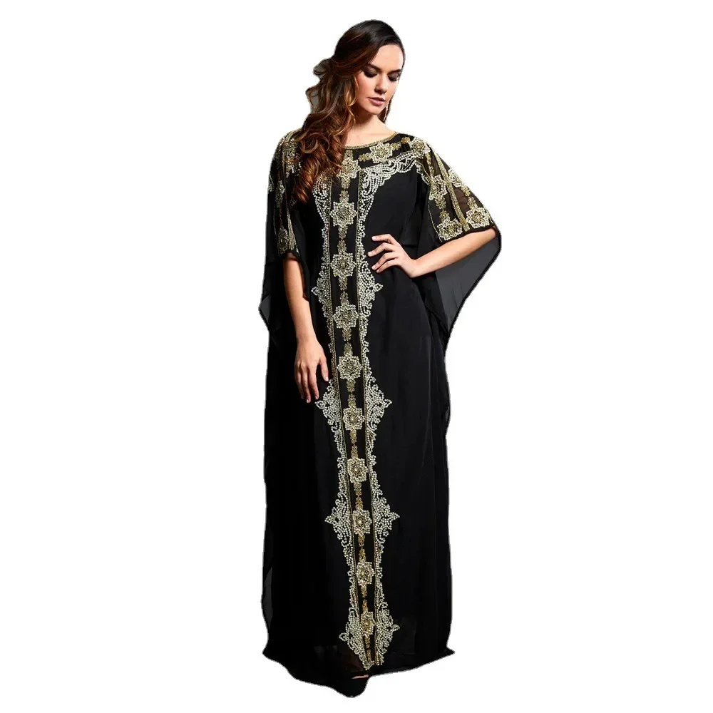 Caftano turco Marocain Qatar Omã Abbigliamento per le donne Vestaglie Abito estivo Elegante maniche lunghe Caftano Dubai Islam Abito musulmano