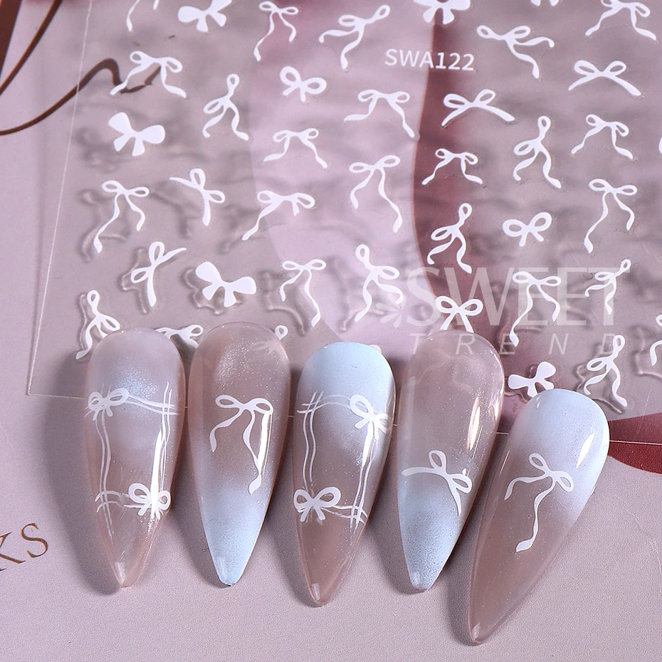 4/8 Stuks Strik Lint Nagelstickers Mini Kawaii Kant Strikje Ontwerp Zelfklevende Nail Art Decals Diy manicure Benodigdheden Decor