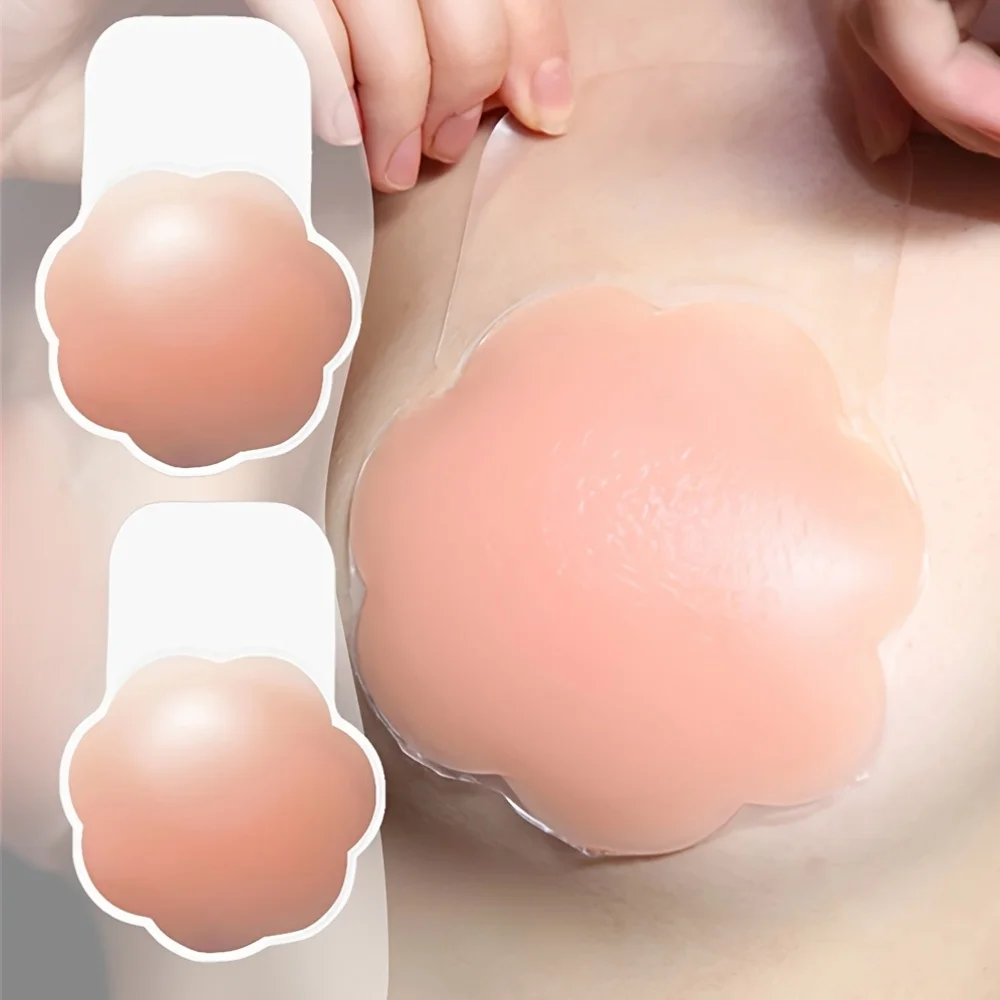 

1 пара женских силиконовых невидимых накладок для груди в форме цветка - реалистичные розовые патчи для увеличения бюста и естественного подъема.