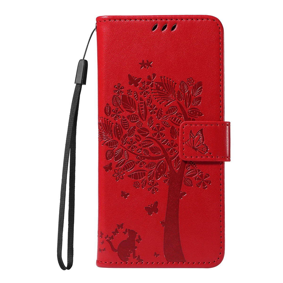 Para Huawei Pura 80 Pro + / Huawei Pura 80 Pro Capa de telefone com suporte Cat Tree Padrão Carteira de couro Capa móvel - Vermelho