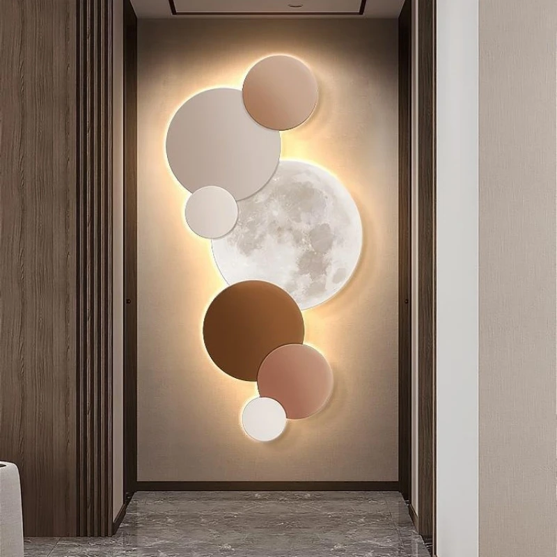 Modern porch decoration painting Wall lamp LED luminous light corridor hanging painting High grade wall Moon Background Lighting