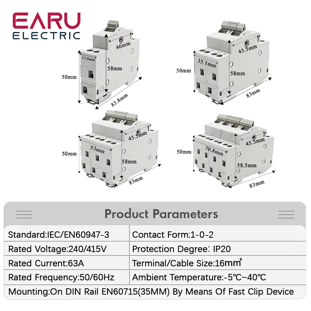 125A MTS Dual Power Manual Transfer Interlock Circuit Breaker Din Rail Isolating Discounnecting Switch 1P 2P 3P 4P AC 220V 50Hz