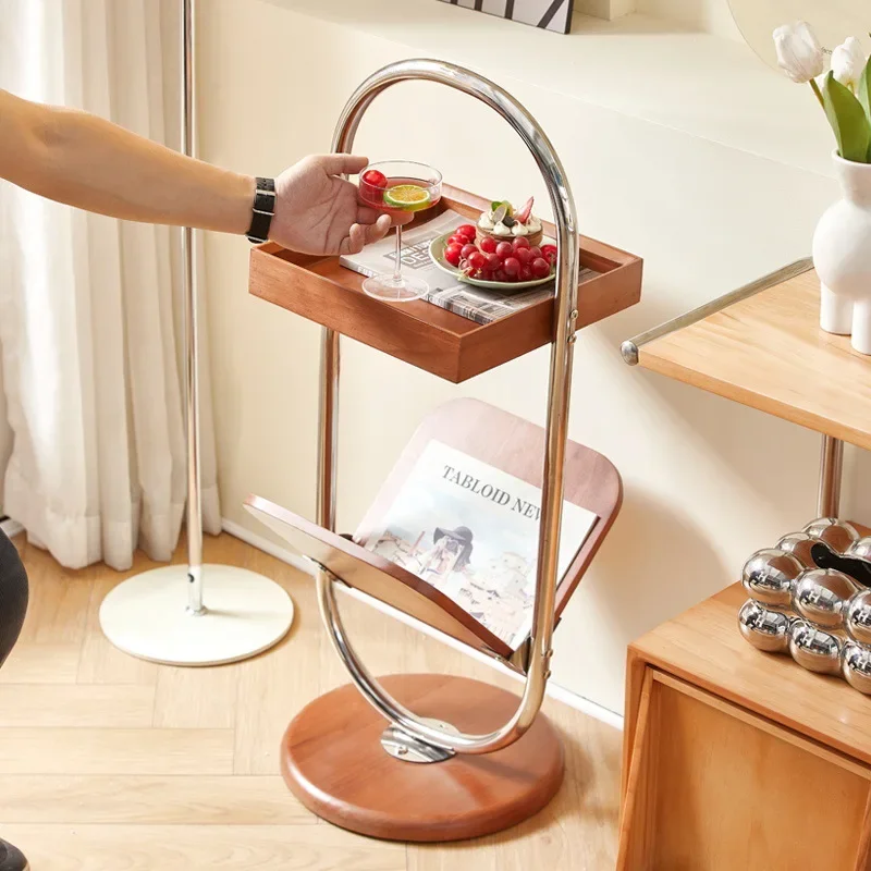 Retro Wood Side Table with Double-Layer Storage Small Coffee Table Decorative Tables for Living Room Balcony Solid Construction