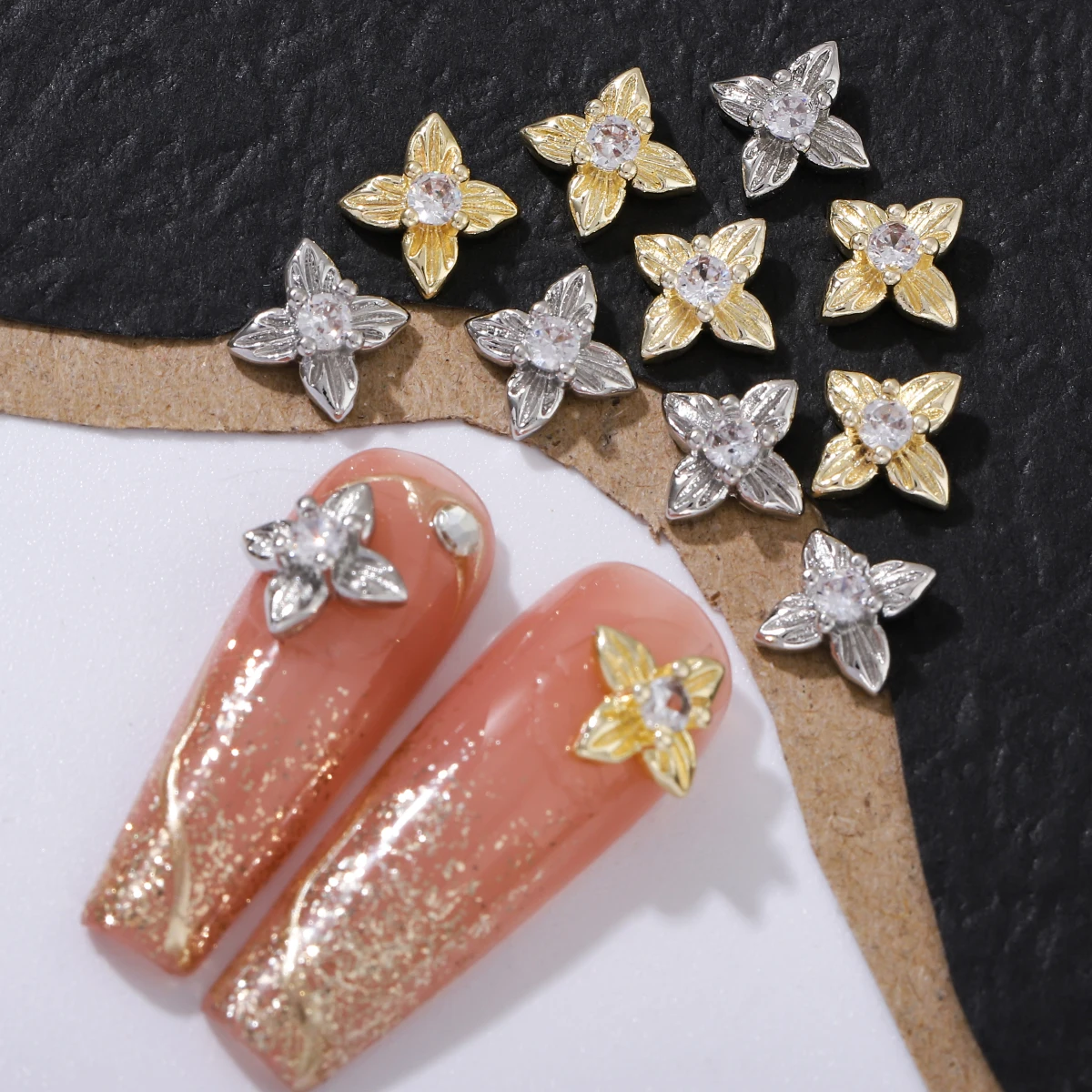 Zircão trevo de quatro folhas Flash prego broca, simples e versátil, decoração japonesa, Ins vento, 6 pcs