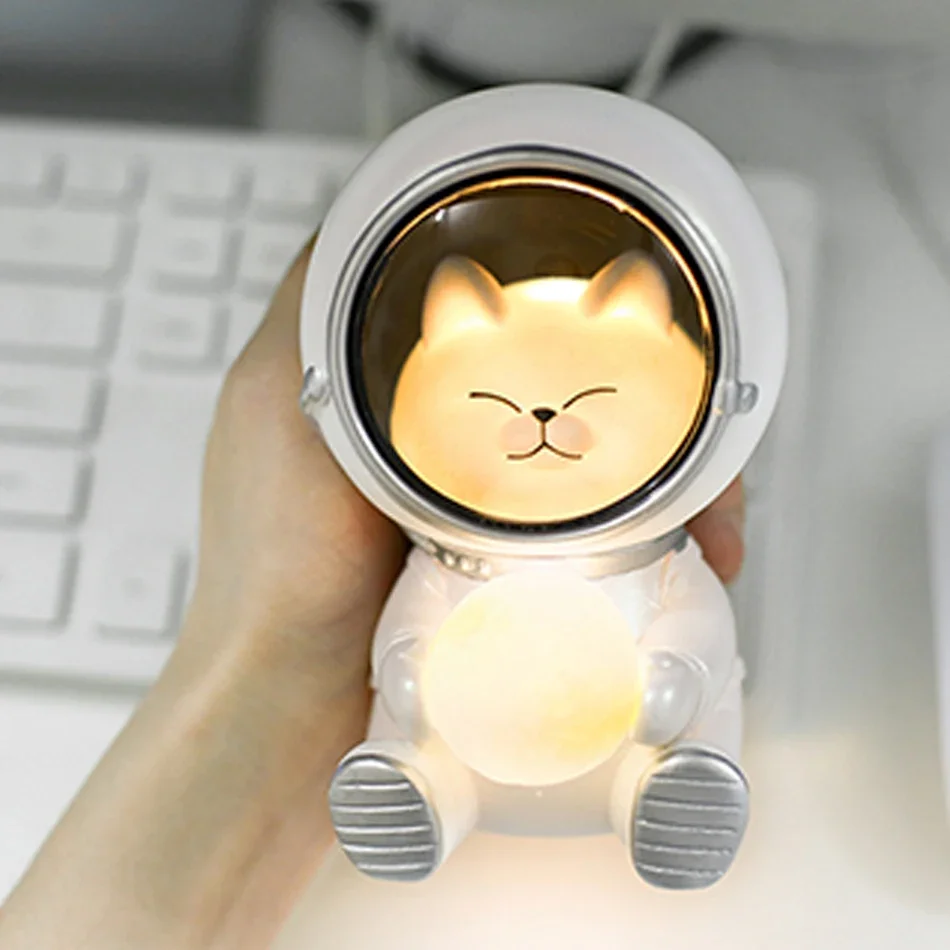 LED Night Light Astronaut Cute Cat/Bear/Dog Lamp Kawaii For Kid Baby Children Bedroom Bedside Decor Light Soft Warm Gift Lamps