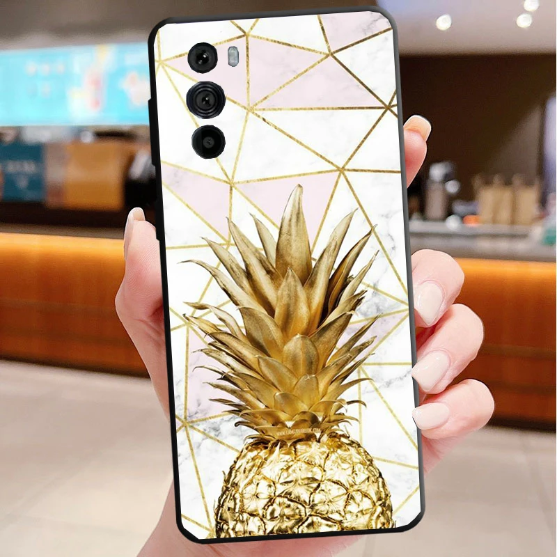 حافظة هاتف لهاتف موتورولا إيدج 50 40 برو 60 50 40 30 Ultra Neo Fusion Moto G85 G72 G53 G54 G84 G13 G32 كلمة أناناس رخامية فنية