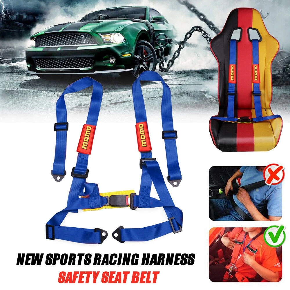 

MOMO JDM 2 Inch Universal 4 Point Bolt Mounting Racing MOMO Seat Belt Safety Harness High Grade Strap Nylon Belts For VW Toyota