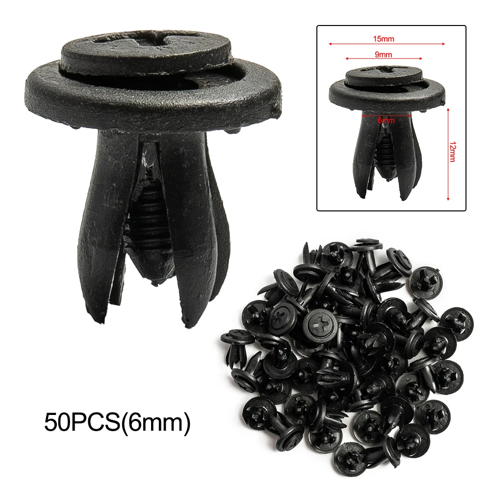 50pcs Car Body 6mm Hole Dia Plastic Rivets Fastener Mudguard Bumper Push Pin Clip For Splash Shield Forretainer Tight For Well