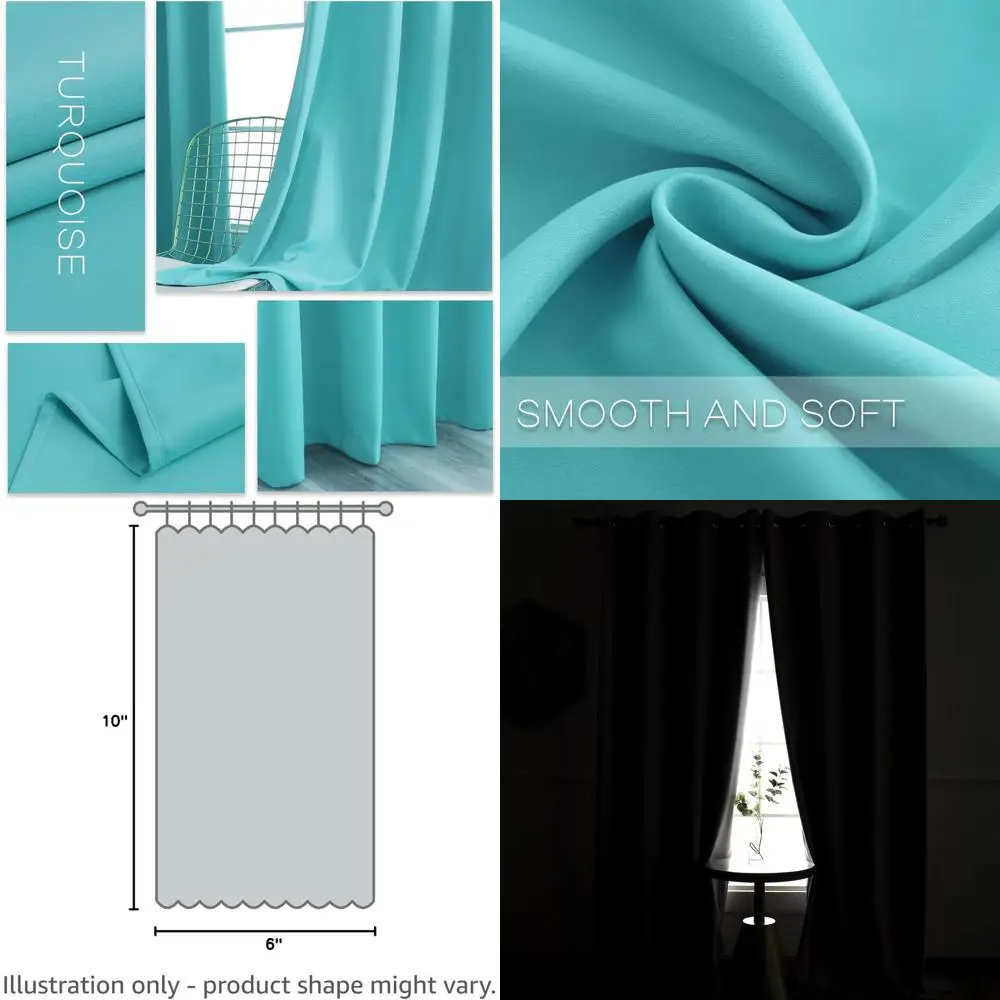 

Бирюзовые верхние шторы с люверсами 72 x 84 для гостиной, широкие шторы с функцией затемнения комнаты