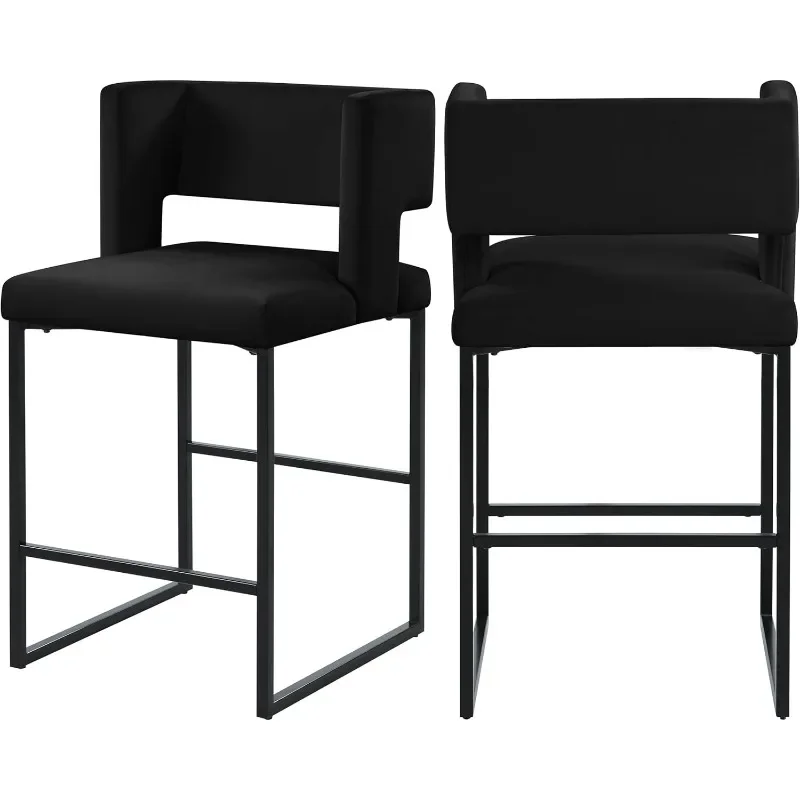 

Meridian Furniture Caleb Collection Modern ,Contemporary Counter Height Stool with Unique Square Back and Sturdy Iron Legs