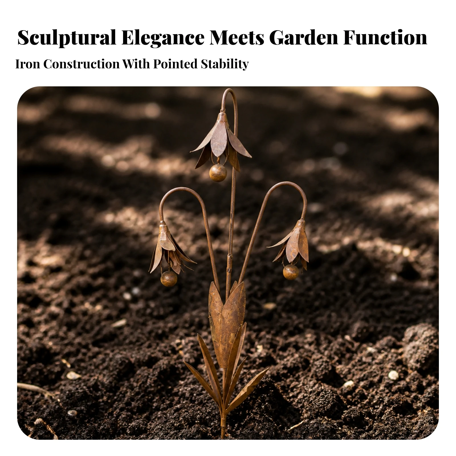 Garden Stake with Hanging Bells Floral Iron Flower Stake Yard Decoration Botanical Hyacinth-Inspired for Gardeners, Patios