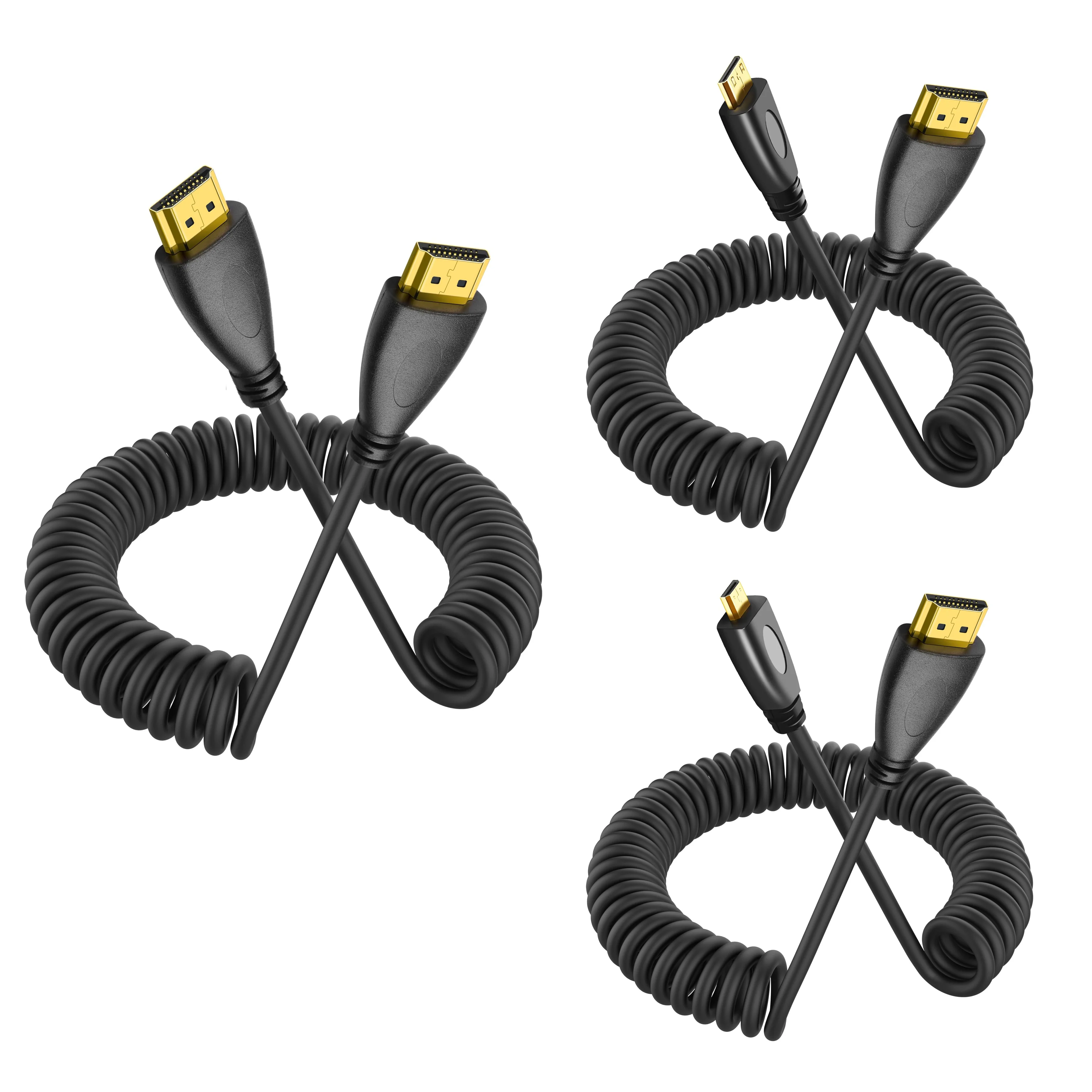 

1080P 4K Mini/Micro HDMI-compatible Coiled Extension Spring Flexible Cable for PC PS4 Camera Tablet HDTV Monitor 0.5M-2M Black